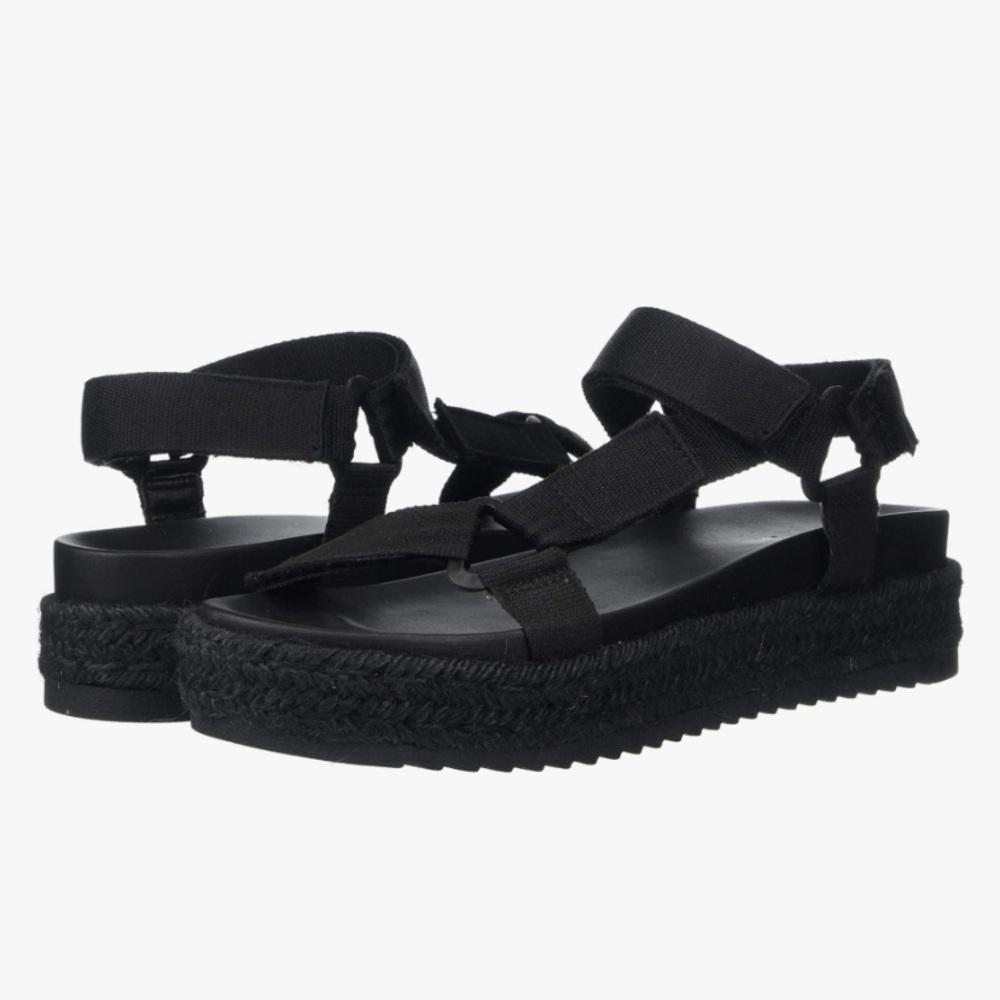 Women’s Madden Girl Cambridge Espadrille Black Platform Sandals Velcro Size 8